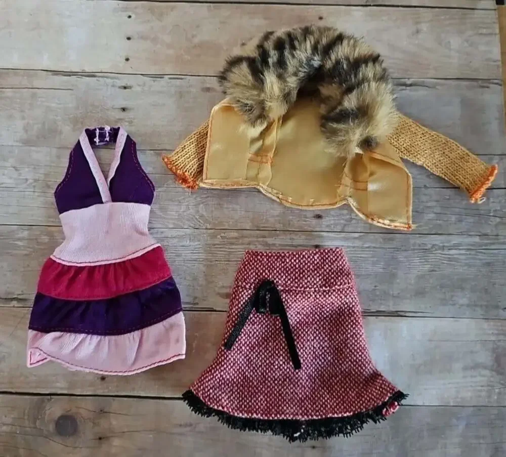 Barbie Fashion Fever Clothes Lot Dress Skirt Faux Fur Jacket Y2K Doll Outfit